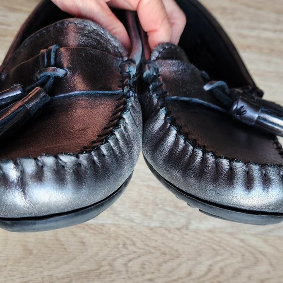 EUC Minnetonka 419T Grace Leather Moccasin Loafer Tassels Gunmetal - Picture 7 of 12